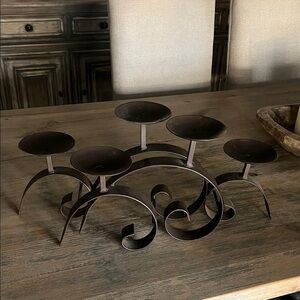 Heavy Rustic Wrought Iron 5 Candle Holder